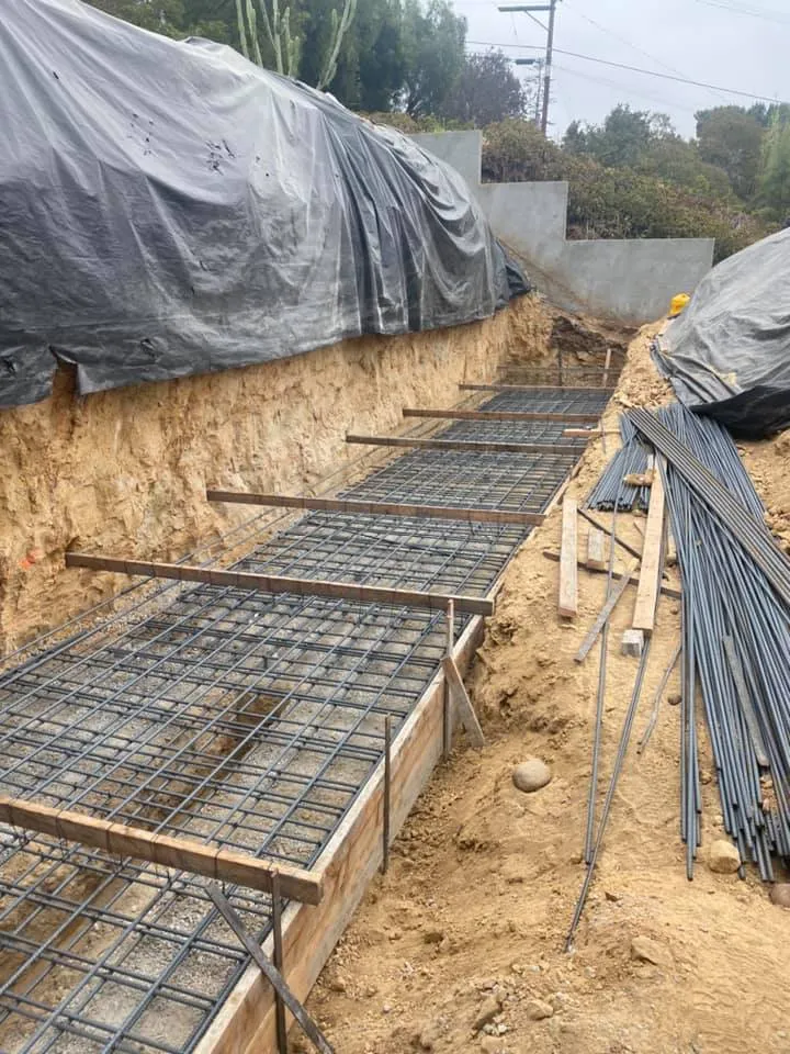 Rebar and formwork set for new footings