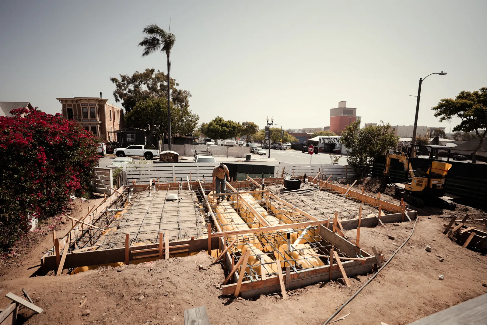 Foundation and framing seen from the street