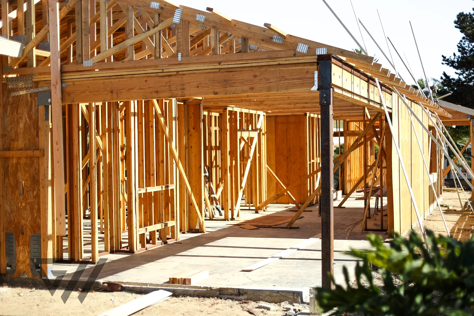 Framed garage opening, ready for sheathing