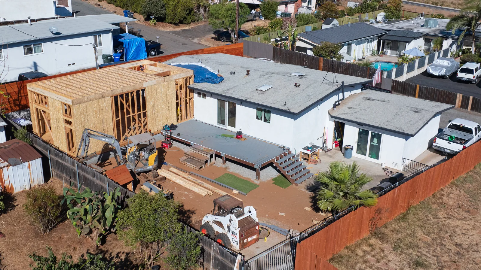 Spring Street — aerial during framing