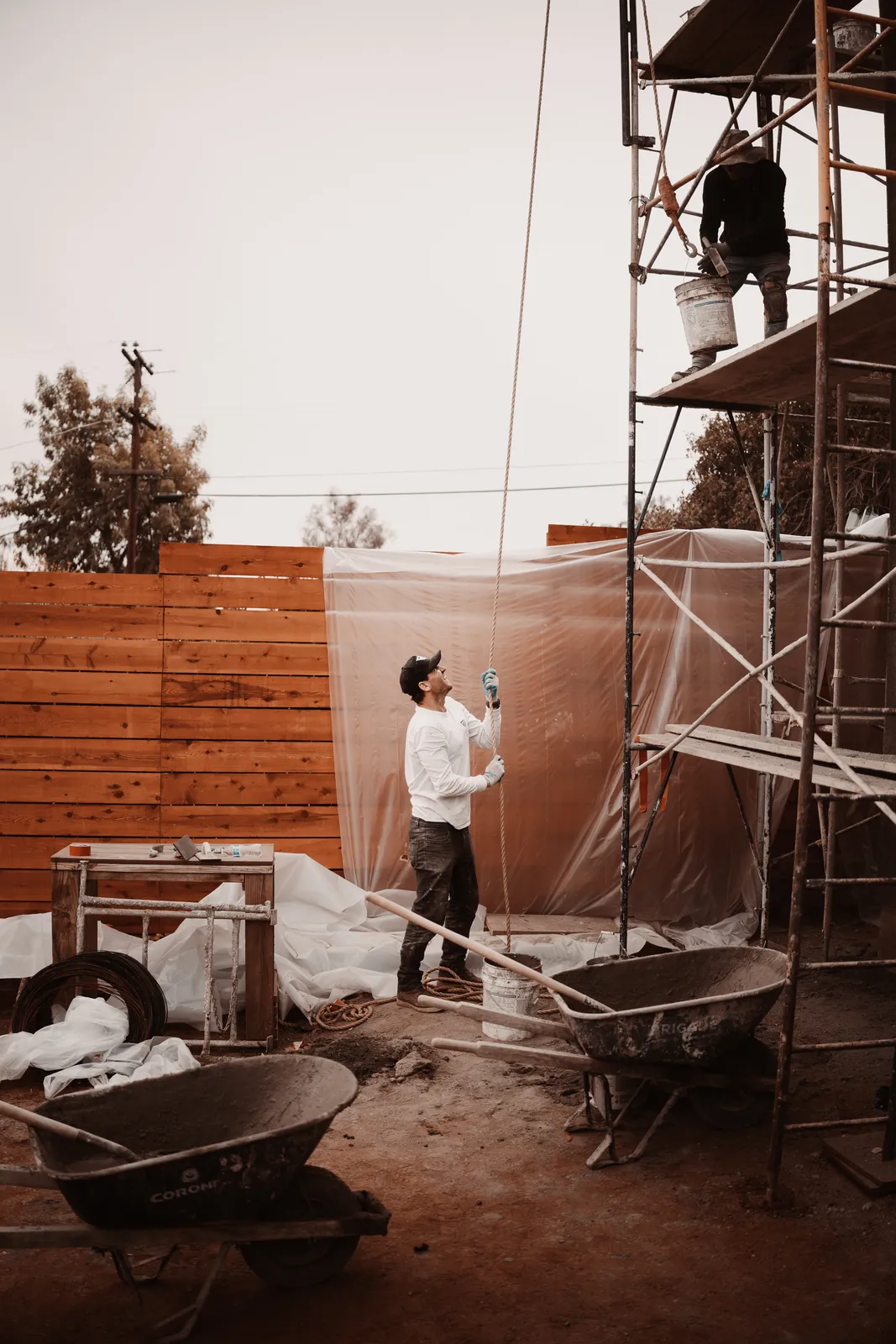 Spring Street — exterior scaffolding during the build