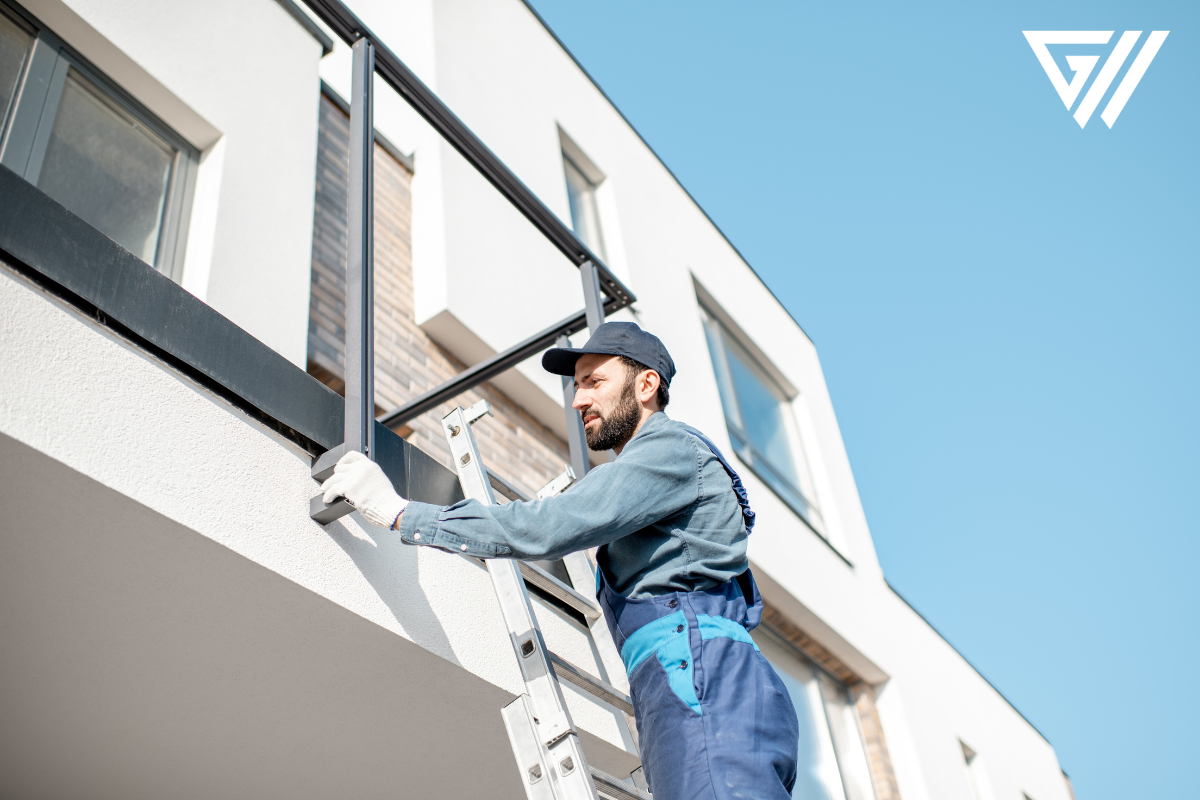 Licensed contractor repairing a balcony